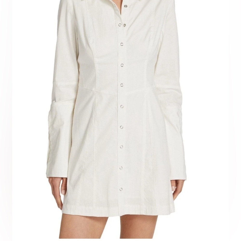 Woman’s Free People White Button-Up Shirt Long Sleeve Dress (Large) - Picture 2 of 13
